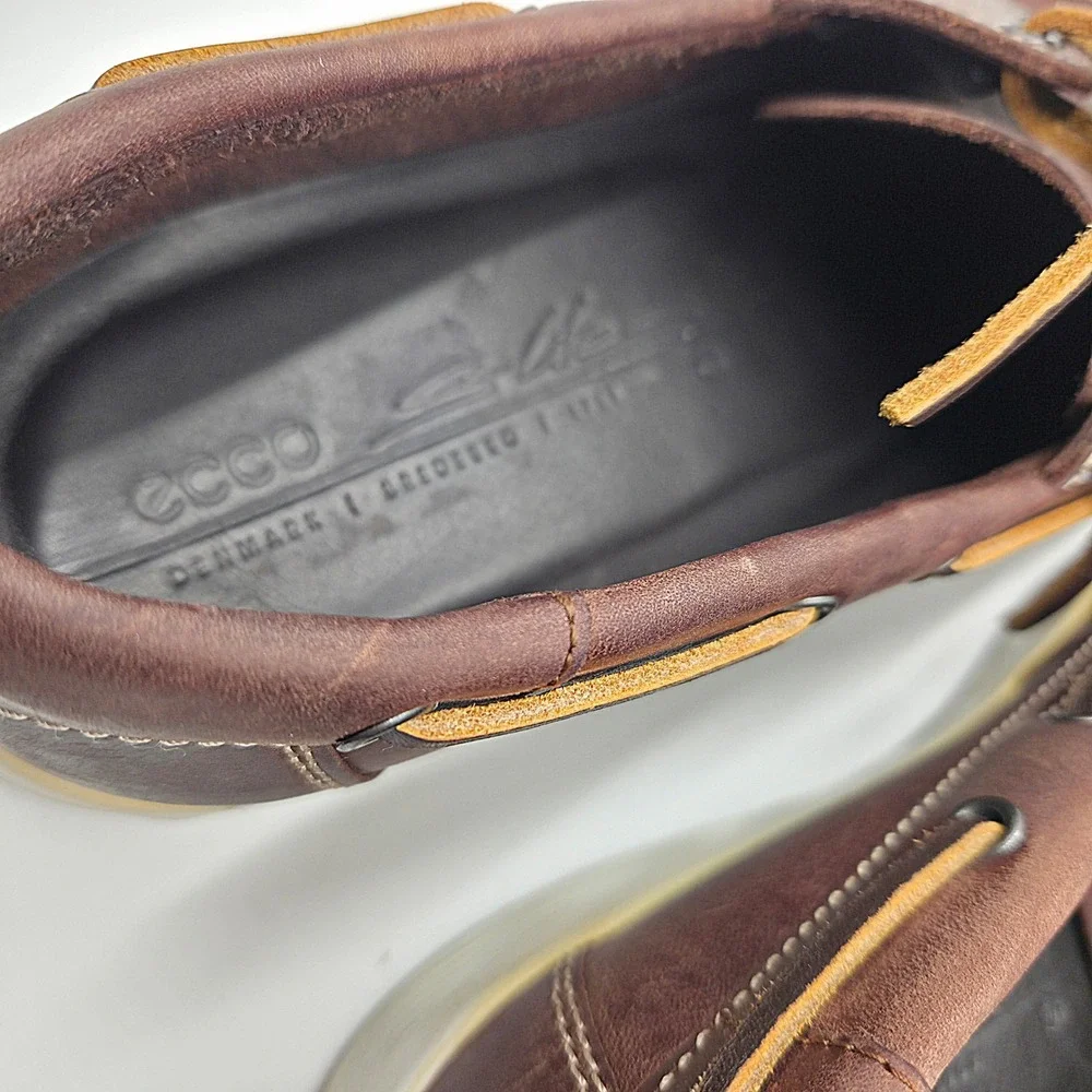 Ecco Kyle Nautical Mens Boat Shoes Brown Leather Deck Shoes Size 45